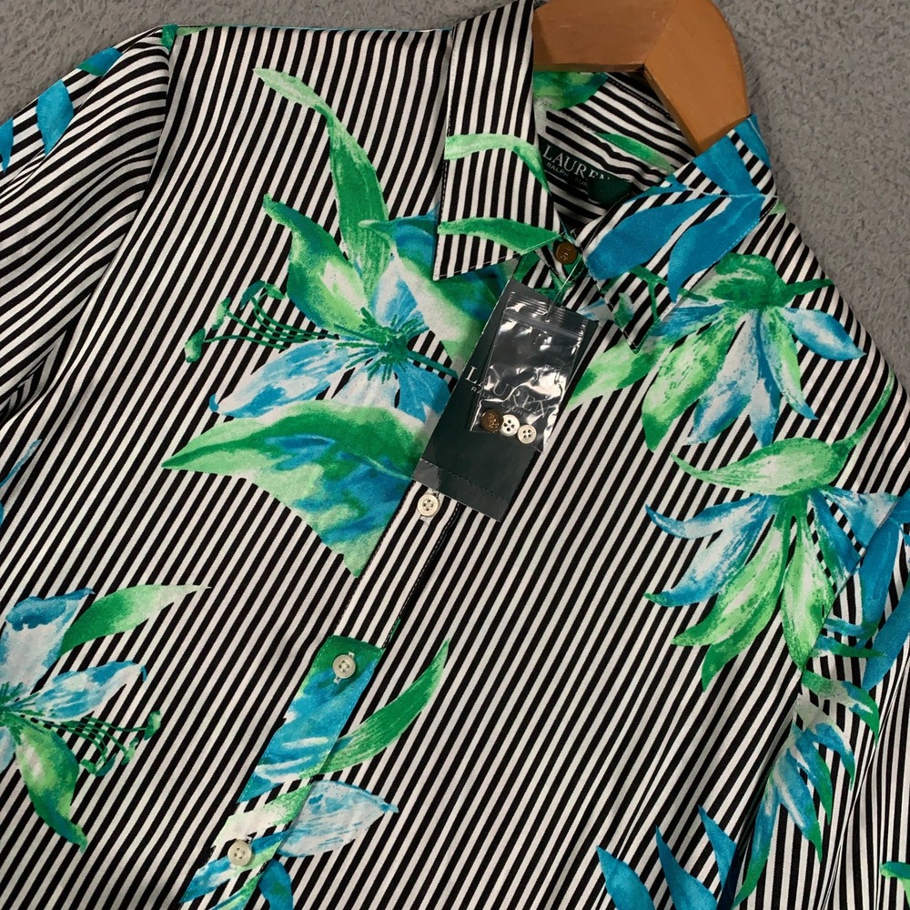 Lauren Ralph Lauren Tropical Stripe Shirt Womens Medium Multi Floral Button Down